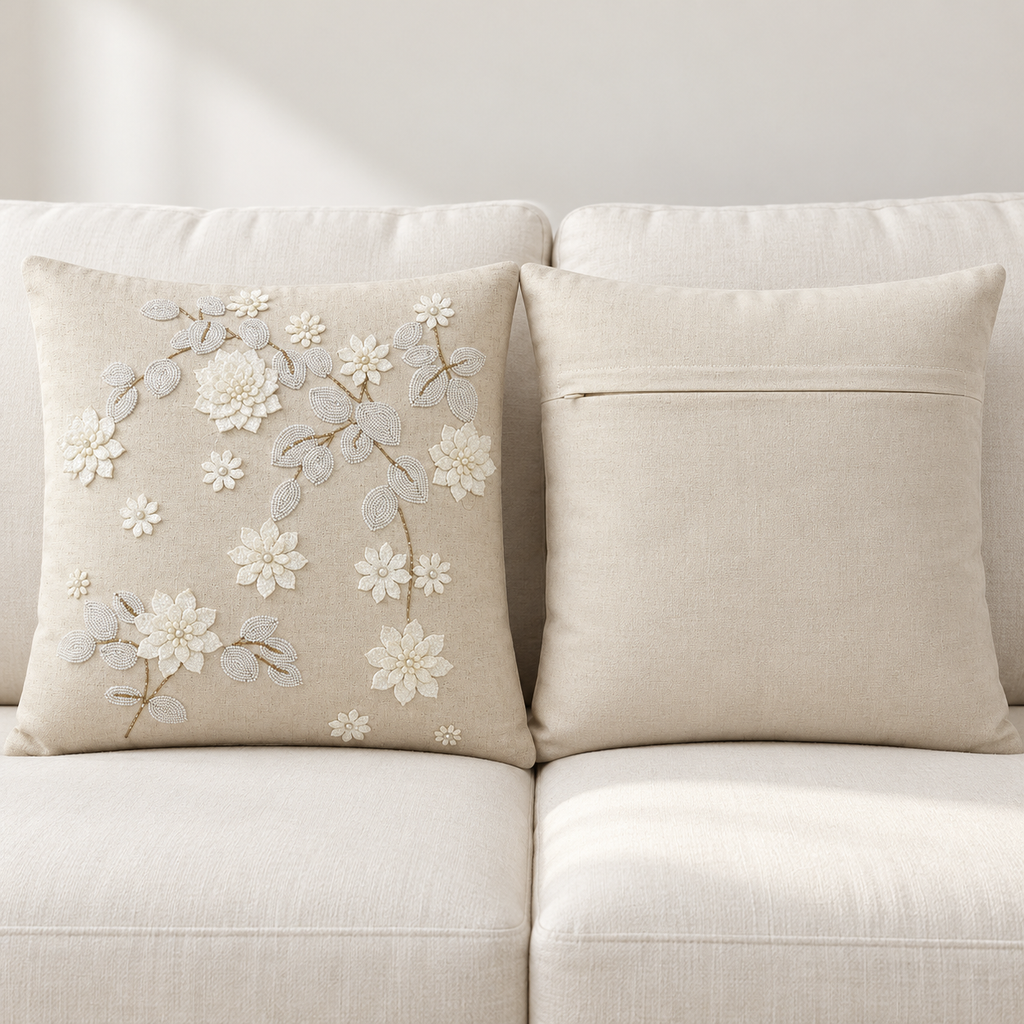 Floral Pearl Embroidery cushion
