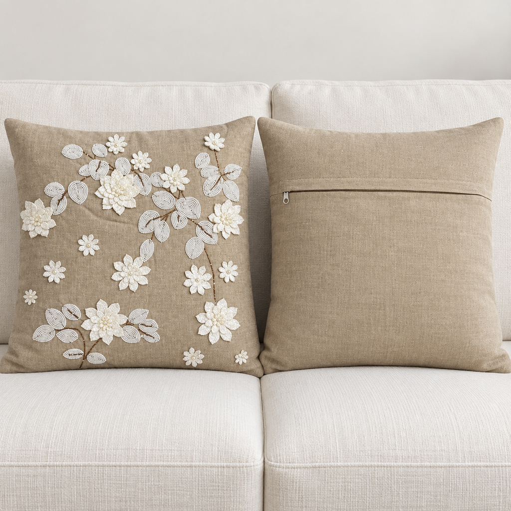 Floral Pearl Embroidery cushion