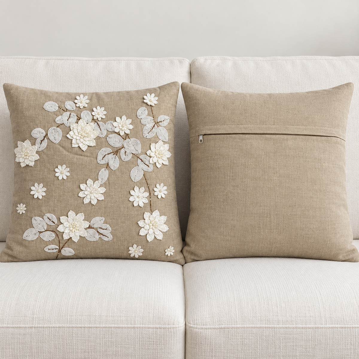 Floral Pearl Embroidery cushion
