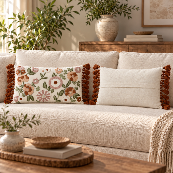 Multi Floral Embroidery Cushion Cover