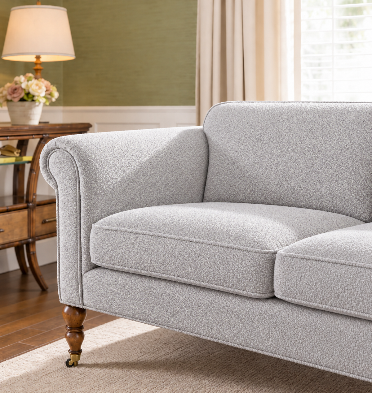 Bold Boucle fabric in grey, close-up
