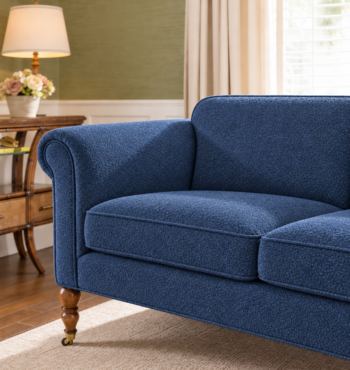 Bold Boucle fabric in night blue, close-up